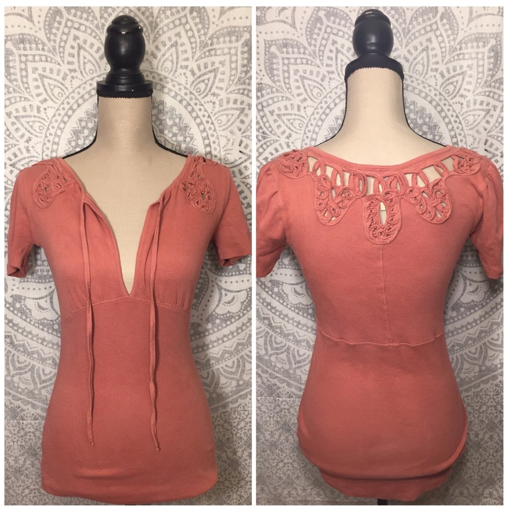 FREE PEOPLE Cutout Crochet Empire Waist Top